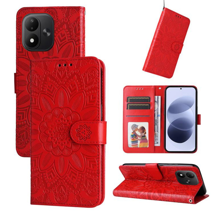 Funda para teléfono de piel con girasoles en relieve, For Redmi 15a 5G, For Redmi Turbo 5 Max 5G / Poco X8 Pro Max 5G, For Redmi Turbo 5 5G / Poco X8 Pro 5G, For Redmi Note 15 Pro+ 5G 163.3mm / Poco M8 Pro 5G                                            ...