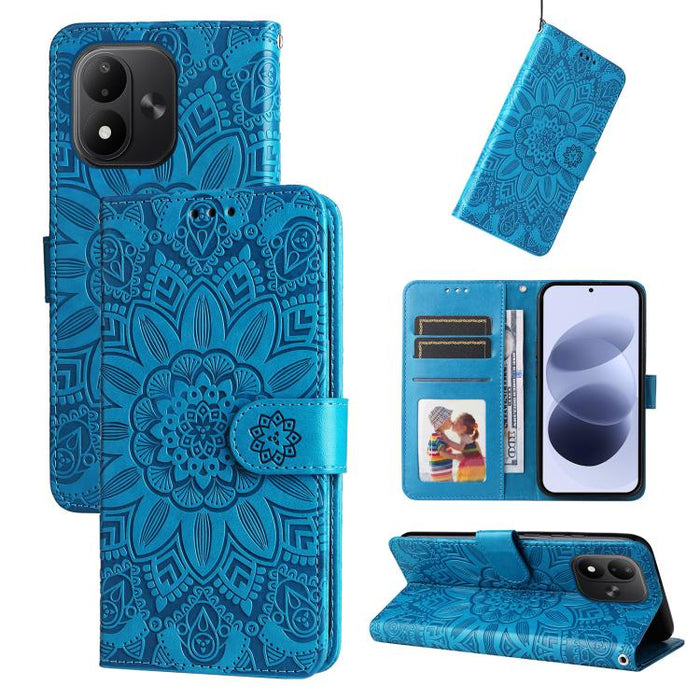 Funda para teléfono de piel con girasoles en relieve, For Redmi 15a 5G, For Redmi Turbo 5 Max 5G / Poco X8 Pro Max 5G, For Redmi Turbo 5 5G / Poco X8 Pro 5G, For Redmi Note 15 Pro+ 5G 163.3mm / Poco M8 Pro 5G                                            ...