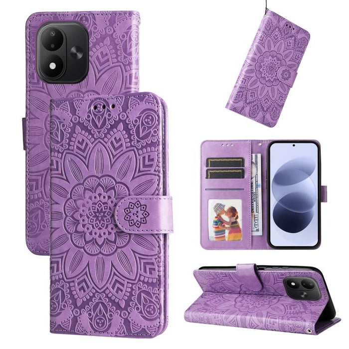Funda para teléfono de piel con girasoles en relieve, For Redmi 15a 5G, For Redmi Turbo 5 Max 5G / Poco X8 Pro Max 5G, For Redmi Turbo 5 5G / Poco X8 Pro 5G, For Redmi Note 15 Pro+ 5G 163.3mm / Poco M8 Pro 5G                                            ...