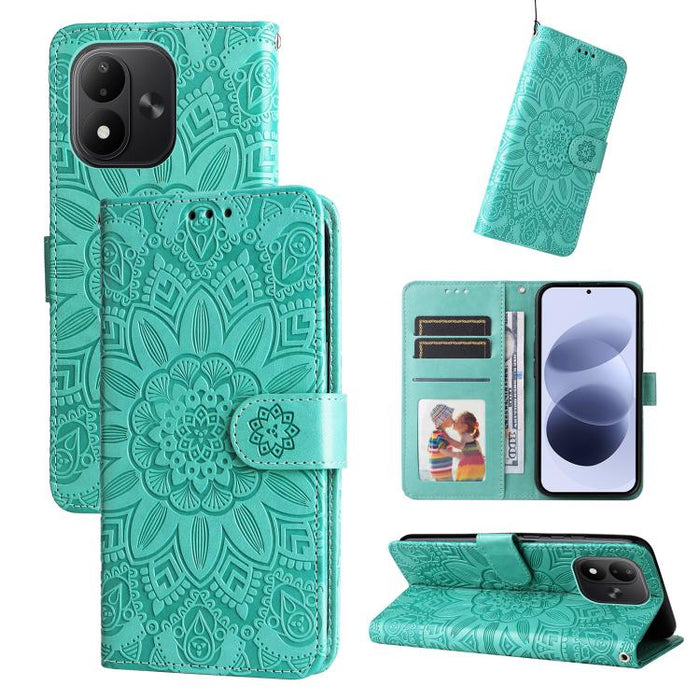 Funda para teléfono de piel con girasoles en relieve, For Redmi 15a 5G, For Redmi Turbo 5 Max 5G / Poco X8 Pro Max 5G, For Redmi Turbo 5 5G / Poco X8 Pro 5G, For Redmi Note 15 Pro+ 5G 163.3mm / Poco M8 Pro 5G                                            ...