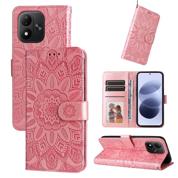 Funda para teléfono de piel con girasoles en relieve, For Redmi 15a 5G, For Redmi Turbo 5 Max 5G / Poco X8 Pro Max 5G, For Redmi Turbo 5 5G / Poco X8 Pro 5G, For Redmi Note 15 Pro+ 5G 163.3mm / Poco M8 Pro 5G                                            ...
