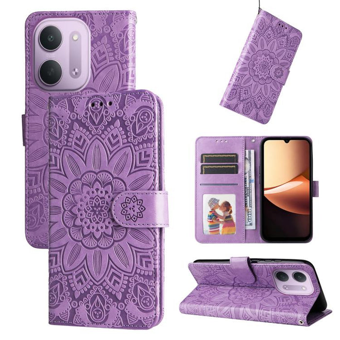 Funda para teléfono de piel con girasoles en relieve, For Redmi 15a 5G, For Redmi Turbo 5 Max 5G / Poco X8 Pro Max 5G, For Redmi Turbo 5 5G / Poco X8 Pro 5G, For Redmi Note 15 Pro+ 5G 163.3mm / Poco M8 Pro 5G                                            ...