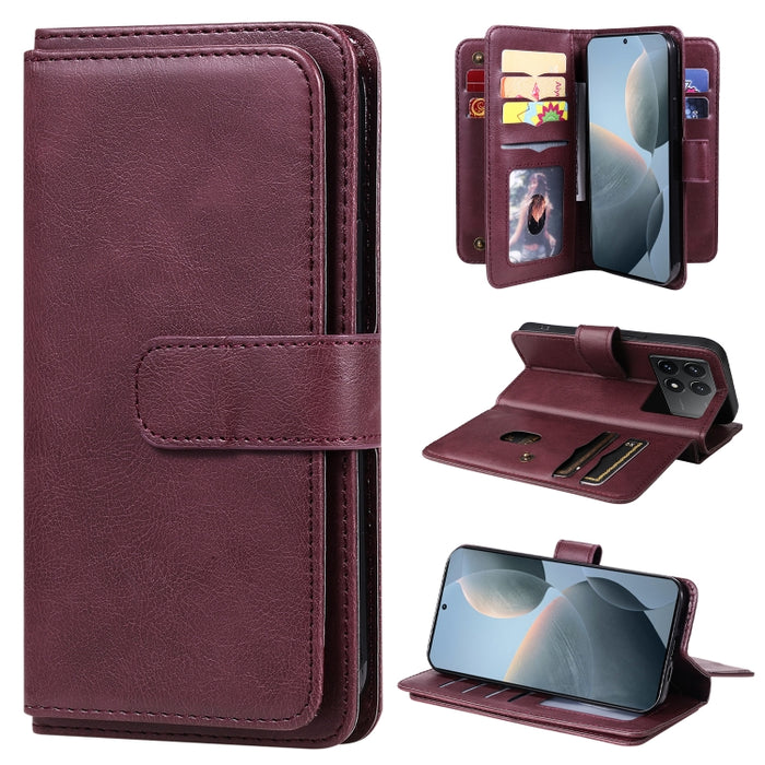 Cartera multifunción con 10 ranuras para tarjetas y funda de cuero para teléfono, For Xiaomi 17 Max 5G, For Xiaomi 17T Pro 5G Global, For Xiaomi 17T 5G Global, For Xiaomi 14T Pro, For Xiaomi 14T, For Xiaomi Poco F6, For Xiaomi Poco F6 Pro