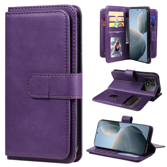 Cartera multifunción con 10 ranuras para tarjetas y funda de cuero para teléfono, For Xiaomi 17 Max 5G, For Xiaomi 17T Pro 5G Global, For Xiaomi 17T 5G Global, For Xiaomi 14T Pro, For Xiaomi 14T, For Xiaomi Poco F6, For Xiaomi Poco F6 Pro