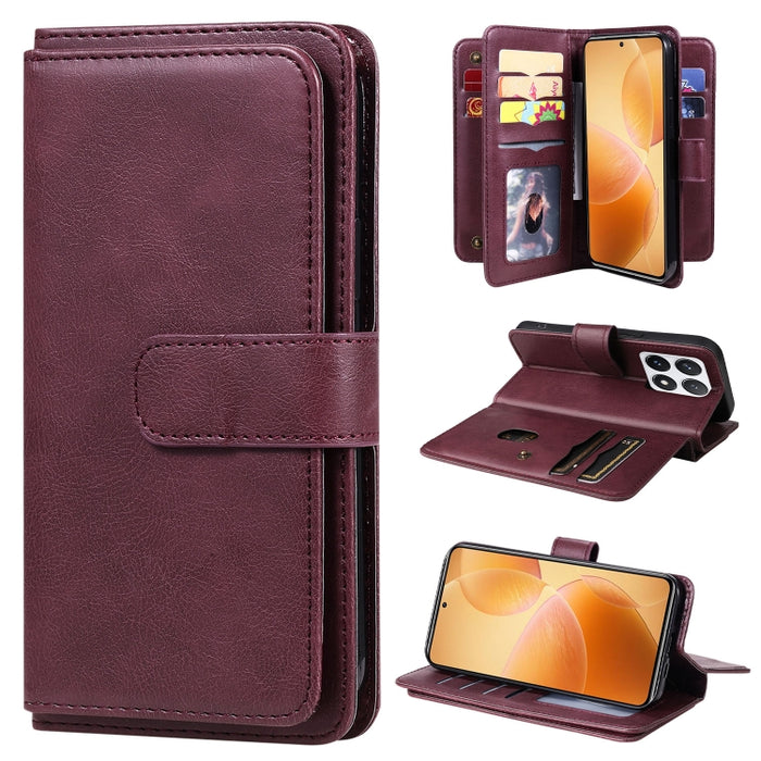 Cartera multifunción con 10 ranuras para tarjetas y funda de cuero para teléfono, For Xiaomi 17 Max 5G, For Xiaomi 17T Pro 5G Global, For Xiaomi 17T 5G Global, For Xiaomi 14T Pro, For Xiaomi 14T, For Xiaomi Poco F6, For Xiaomi Poco F6 Pro