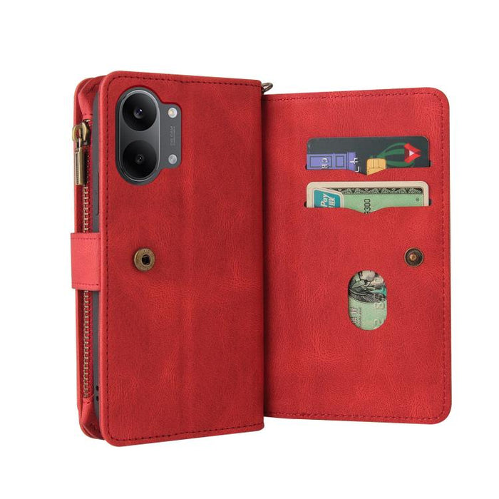 Funda de cuero para teléfono con cremallera y ranuras para múltiples tarjetas con tacto de piel, For Redmi Turbo 5 Max / Poco X8 Pro Max 5G, For Redmi Turbo 5 / Poco X8 Pro 5G, For Redmi Note 14 5G, For Redmi Note 14 Pro / 14 Pro+ 5G                   ...