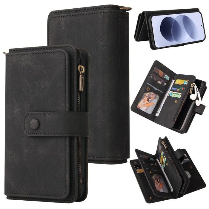 Funda de cuero para teléfono con cremallera y ranuras para múltiples tarjetas con tacto de piel, For Redmi Turbo 5 Max / Poco X8 Pro Max 5G, For Redmi Turbo 5 / Poco X8 Pro 5G, For Redmi Note 14 5G, For Redmi Note 14 Pro / 14 Pro+ 5G                   ...