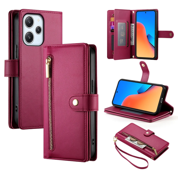 Cartera con cremallera y nueve ranuras para tarjetas, funda de cuero para teléfono, For Redmi Note 12 4G / Note 12R Pro, For Redmi Note 12S 4G / Note 11 4G, For Redmi Note 11S 4G, For Redmi Note 12 Pro / Xiaomi Poco X5 Pro                              ...