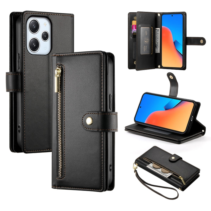 Cartera con cremallera y nueve ranuras para tarjetas, funda de cuero para teléfono, For Redmi Note 12 4G / Note 12R Pro, For Redmi Note 12S 4G / Note 11 4G, For Redmi Note 11S 4G, For Redmi Note 12 Pro / Xiaomi Poco X5 Pro                              ...