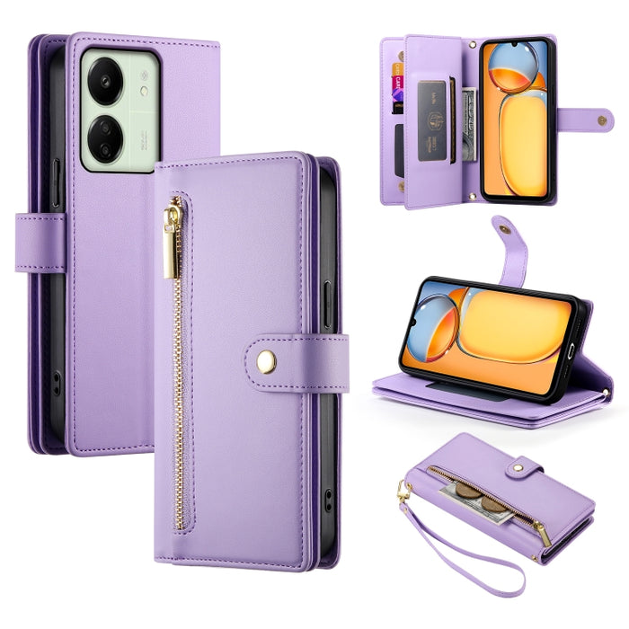 Cartera con cremallera y nueve ranuras para tarjetas, funda de cuero para teléfono, For Redmi Note 14 4G 163.25mm Global, For Redmi 14C 4G, For Redmi K70 Ultra, For Redmi 13, For Redmi Turbo 3, For Redmi Note 13 Pro 4G / Xiaomi Poco M6 Pro, For Redmi A...