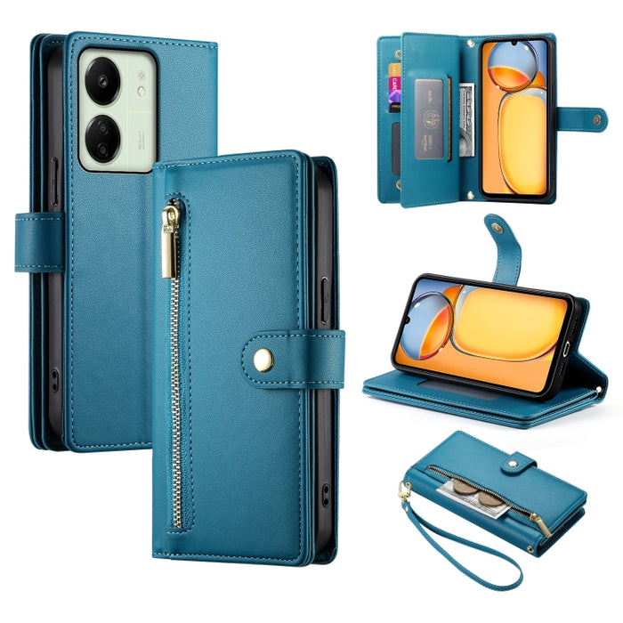 Cartera con cremallera y nueve ranuras para tarjetas, funda de cuero para teléfono, For Redmi Note 14 4G 163.25mm Global, For Redmi 14C 4G, For Redmi K70 Ultra, For Redmi 13, For Redmi Turbo 3, For Redmi Note 13 Pro 4G / Xiaomi Poco M6 Pro, For Redmi A...
