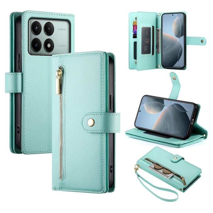 Cartera con cremallera y nueve ranuras para tarjetas, funda de cuero para teléfono, For Redmi Note 14 4G 163.25mm Global, For Redmi 14C 4G, For Redmi K70 Ultra, For Redmi 13, For Redmi Turbo 3, For Redmi Note 13 Pro 4G / Xiaomi Poco M6 Pro, For Redmi A...