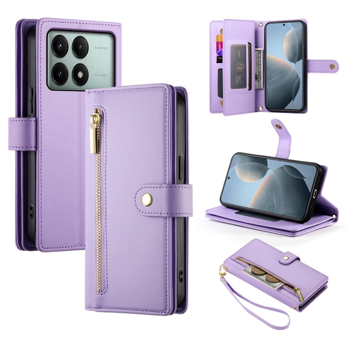 Cartera con cremallera y nueve ranuras para tarjetas, funda de cuero para teléfono, For Redmi Note 14 4G 163.25mm Global, For Redmi 14C 4G, For Redmi K70 Ultra, For Redmi 13, For Redmi Turbo 3, For Redmi Note 13 Pro 4G / Xiaomi Poco M6 Pro, For Redmi A...