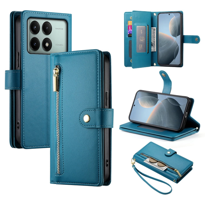 Cartera con cremallera y nueve ranuras para tarjetas, funda de cuero para teléfono, For Redmi Note 14 4G 163.25mm Global, For Redmi 14C 4G, For Redmi K70 Ultra, For Redmi 13, For Redmi Turbo 3, For Redmi Note 13 Pro 4G / Xiaomi Poco M6 Pro, For Redmi A...