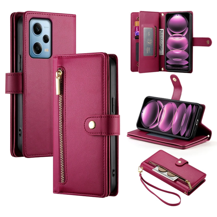 Cartera con cremallera y nueve ranuras para tarjetas, funda de cuero para teléfono, For Redmi Note 12 4G / Note 12R Pro, For Redmi Note 12S 4G / Note 11 4G, For Redmi Note 11S 4G, For Redmi Note 12 Pro / Xiaomi Poco X5 Pro                              ...
