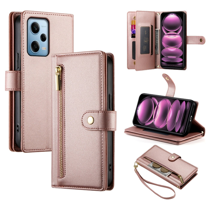 Cartera con cremallera y nueve ranuras para tarjetas, funda de cuero para teléfono, For Redmi Note 12 4G / Note 12R Pro, For Redmi Note 12S 4G / Note 11 4G, For Redmi Note 11S 4G, For Redmi Note 12 Pro / Xiaomi Poco X5 Pro                              ...
