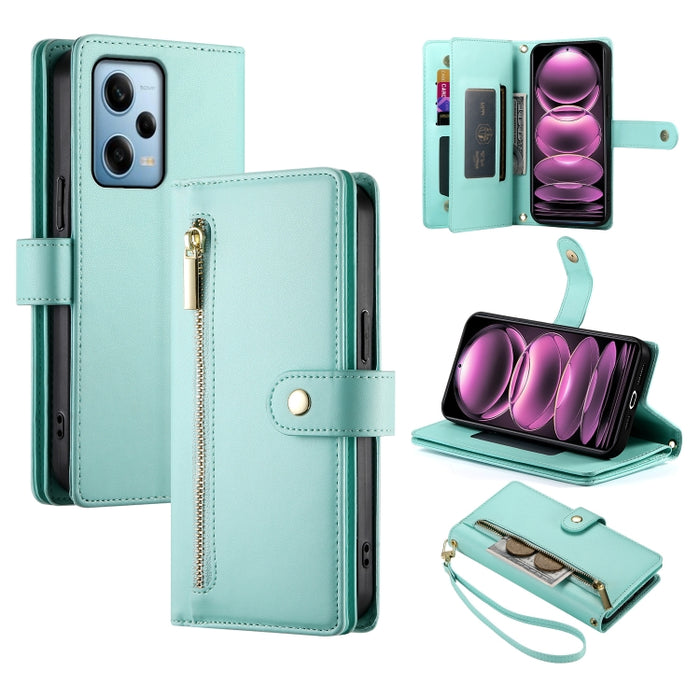 Cartera con cremallera y nueve ranuras para tarjetas, funda de cuero para teléfono, For Redmi Note 12 4G / Note 12R Pro, For Redmi Note 12S 4G / Note 11 4G, For Redmi Note 11S 4G, For Redmi Note 12 Pro / Xiaomi Poco X5 Pro                              ...