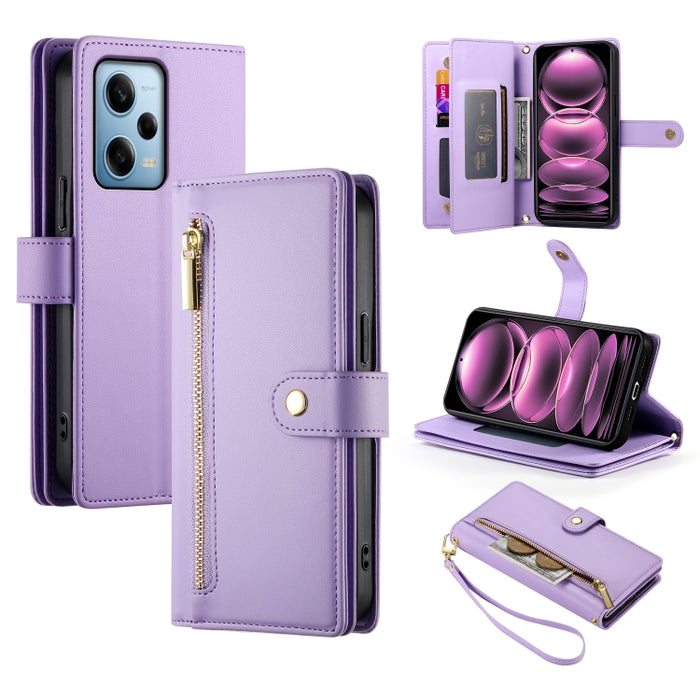 Cartera con cremallera y nueve ranuras para tarjetas, funda de cuero para teléfono, For Redmi Note 12 4G / Note 12R Pro, For Redmi Note 12S 4G / Note 11 4G, For Redmi Note 11S 4G, For Redmi Note 12 Pro / Xiaomi Poco X5 Pro                              ...