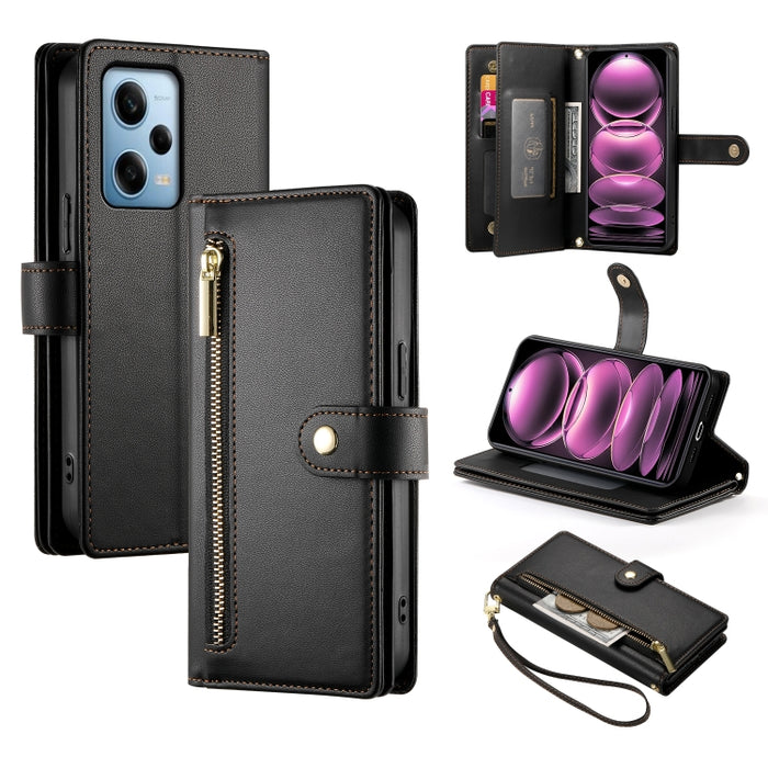 Cartera con cremallera y nueve ranuras para tarjetas, funda de cuero para teléfono, For Redmi Note 12 4G / Note 12R Pro, For Redmi Note 12S 4G / Note 11 4G, For Redmi Note 11S 4G, For Redmi Note 12 Pro / Xiaomi Poco X5 Pro                              ...