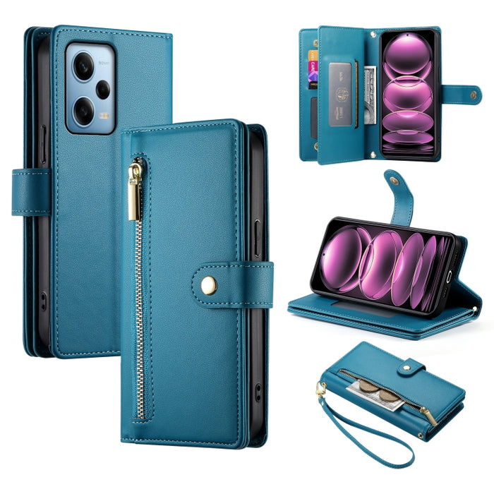 Cartera con cremallera y nueve ranuras para tarjetas, funda de cuero para teléfono, For Redmi Note 12 4G / Note 12R Pro, For Redmi Note 12S 4G / Note 11 4G, For Redmi Note 11S 4G, For Redmi Note 12 Pro / Xiaomi Poco X5 Pro                              ...