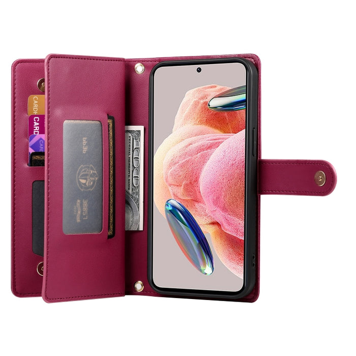 Cartera con cremallera y nueve ranuras para tarjetas, funda de cuero para teléfono, For Redmi Note 12 4G / Note 12R Pro, For Redmi Note 12S 4G / Note 11 4G, For Redmi Note 11S 4G, For Redmi Note 12 Pro / Xiaomi Poco X5 Pro                              ...