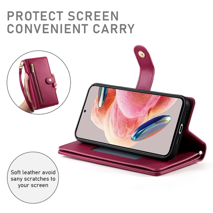 Cartera con cremallera y nueve ranuras para tarjetas, funda de cuero para teléfono, For Redmi Note 12 4G / Note 12R Pro, For Redmi Note 12S 4G / Note 11 4G, For Redmi Note 11S 4G, For Redmi Note 12 Pro / Xiaomi Poco X5 Pro                              ...
