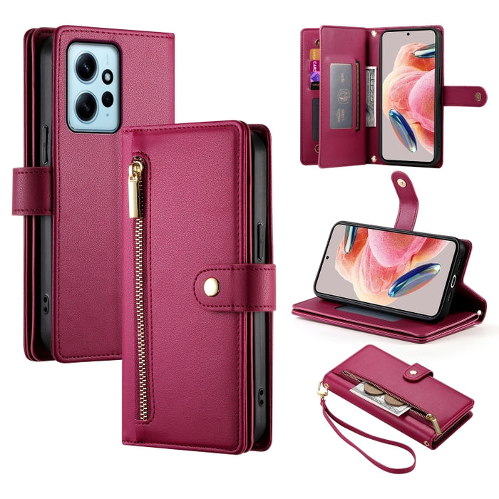 Cartera con cremallera y nueve ranuras para tarjetas, funda de cuero para teléfono, For Redmi Note 12 4G / Note 12R Pro, For Redmi Note 12S 4G / Note 11 4G, For Redmi Note 11S 4G, For Redmi Note 12 Pro / Xiaomi Poco X5 Pro                              ...
