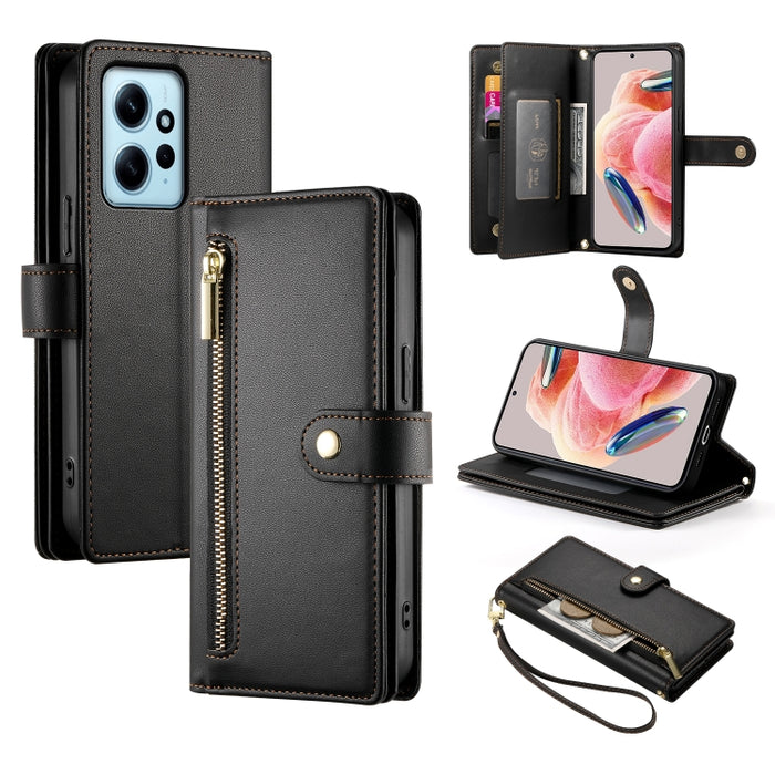 Cartera con cremallera y nueve ranuras para tarjetas, funda de cuero para teléfono, For Redmi Note 12 4G / Note 12R Pro, For Redmi Note 12S 4G / Note 11 4G, For Redmi Note 11S 4G, For Redmi Note 12 Pro / Xiaomi Poco X5 Pro                              ...