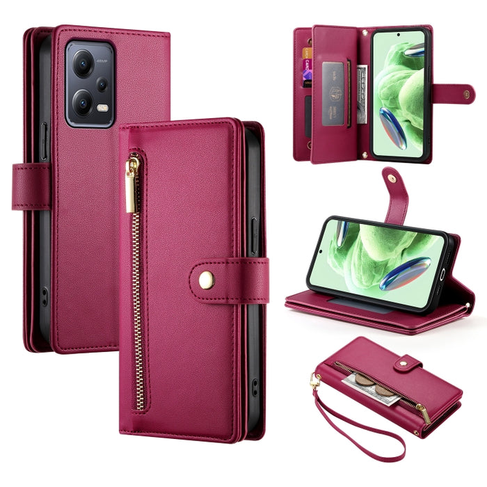 Cartera con cremallera y nueve ranuras para tarjetas, funda de cuero para teléfono, For Redmi Note 12 4G / Note 12R Pro, For Redmi Note 12S 4G / Note 11 4G, For Redmi Note 11S 4G, For Redmi Note 12 Pro / Xiaomi Poco X5 Pro                              ...