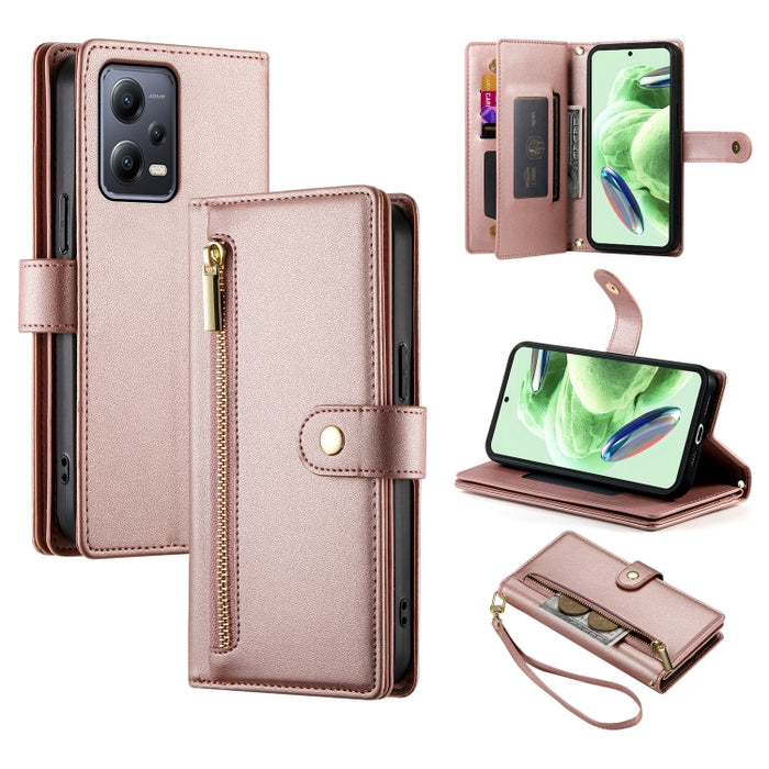 Cartera con cremallera y nueve ranuras para tarjetas, funda de cuero para teléfono, For Redmi Note 12 4G / Note 12R Pro, For Redmi Note 12S 4G / Note 11 4G, For Redmi Note 11S 4G, For Redmi Note 12 Pro / Xiaomi Poco X5 Pro                              ...