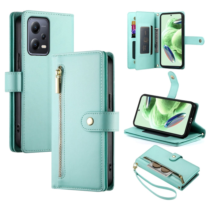 Cartera con cremallera y nueve ranuras para tarjetas, funda de cuero para teléfono, For Redmi Note 12 4G / Note 12R Pro, For Redmi Note 12S 4G / Note 11 4G, For Redmi Note 11S 4G, For Redmi Note 12 Pro / Xiaomi Poco X5 Pro                              ...