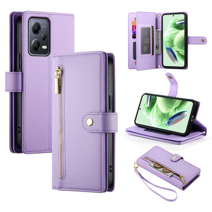 Cartera con cremallera y nueve ranuras para tarjetas, funda de cuero para teléfono, For Redmi Note 12 4G / Note 12R Pro, For Redmi Note 12S 4G / Note 11 4G, For Redmi Note 11S 4G, For Redmi Note 12 Pro / Xiaomi Poco X5 Pro                              ...