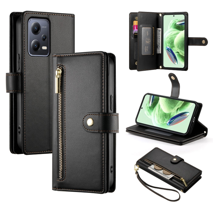 Cartera con cremallera y nueve ranuras para tarjetas, funda de cuero para teléfono, For Redmi Note 12 4G / Note 12R Pro, For Redmi Note 12S 4G / Note 11 4G, For Redmi Note 11S 4G, For Redmi Note 12 Pro / Xiaomi Poco X5 Pro                              ...
