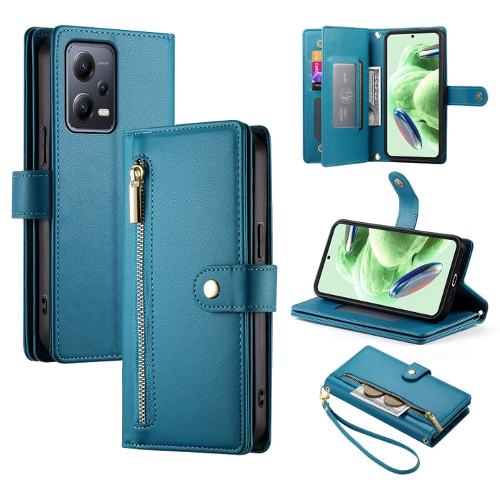 Cartera con cremallera y nueve ranuras para tarjetas, funda de cuero para teléfono, For Redmi Note 12 4G / Note 12R Pro, For Redmi Note 12S 4G / Note 11 4G, For Redmi Note 11S 4G, For Redmi Note 12 Pro / Xiaomi Poco X5 Pro                              ...