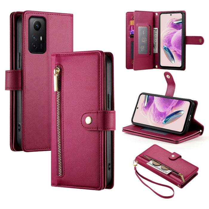Cartera con cremallera y nueve ranuras para tarjetas, funda de cuero para teléfono, For Redmi Note 12 4G / Note 12R Pro, For Redmi Note 12S 4G / Note 11 4G, For Redmi Note 11S 4G, For Redmi Note 12 Pro / Xiaomi Poco X5 Pro                              ...