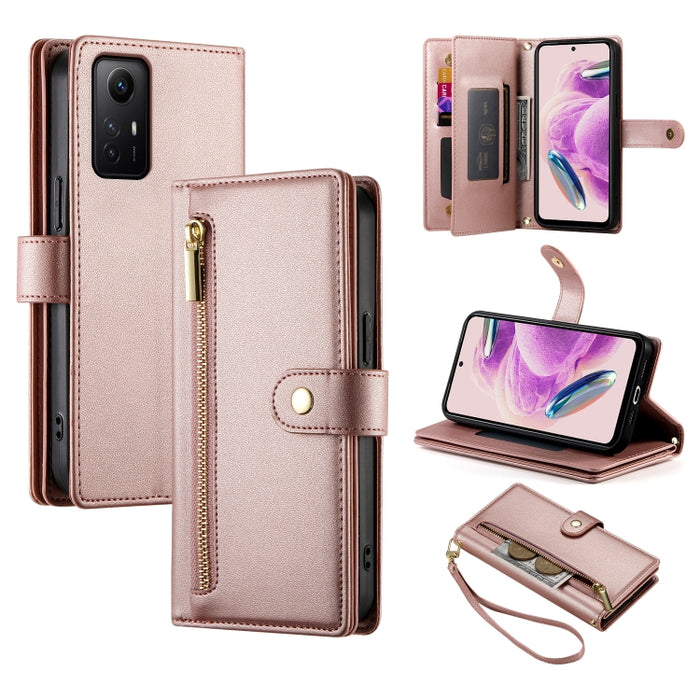 Cartera con cremallera y nueve ranuras para tarjetas, funda de cuero para teléfono, For Redmi Note 12 4G / Note 12R Pro, For Redmi Note 12S 4G / Note 11 4G, For Redmi Note 11S 4G, For Redmi Note 12 Pro / Xiaomi Poco X5 Pro                              ...