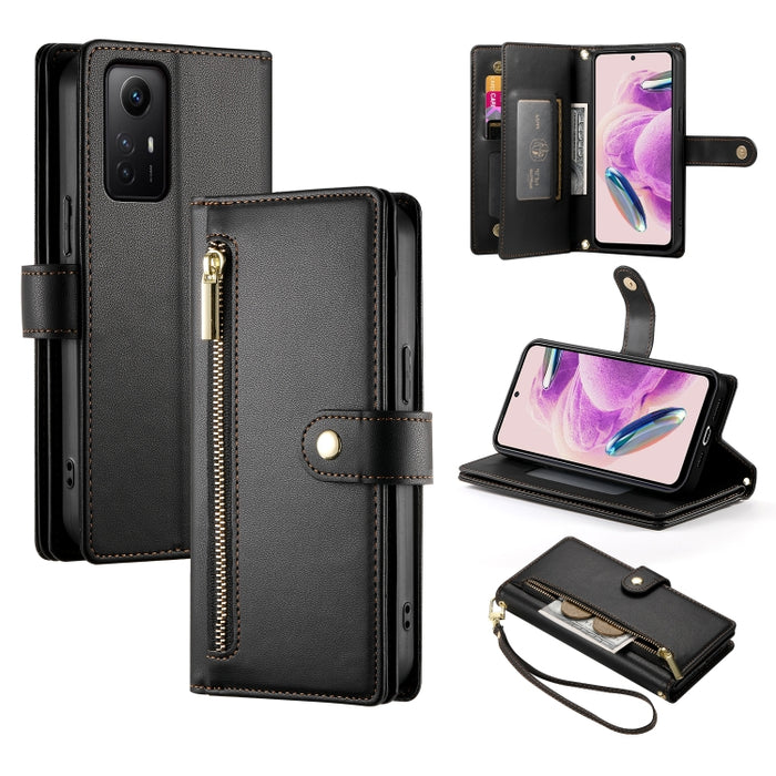 Cartera con cremallera y nueve ranuras para tarjetas, funda de cuero para teléfono, For Redmi Note 12 4G / Note 12R Pro, For Redmi Note 12S 4G / Note 11 4G, For Redmi Note 11S 4G, For Redmi Note 12 Pro / Xiaomi Poco X5 Pro                              ...