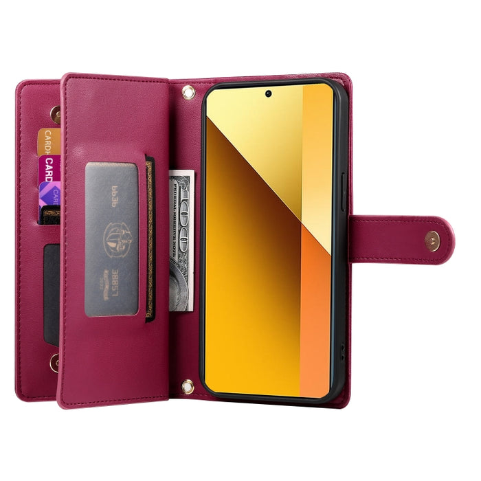 Cartera con cremallera y nueve ranuras para tarjetas, funda de cuero para teléfono, For Redmi Note 12 4G / Note 12R Pro, For Redmi Note 12S 4G / Note 11 4G, For Redmi Note 11S 4G, For Redmi Note 12 Pro / Xiaomi Poco X5 Pro                              ...
