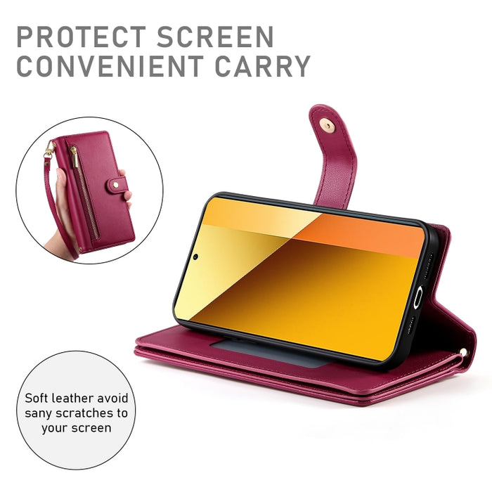 Cartera con cremallera y nueve ranuras para tarjetas, funda de cuero para teléfono, For Redmi Note 12 4G / Note 12R Pro, For Redmi Note 12S 4G / Note 11 4G, For Redmi Note 11S 4G, For Redmi Note 12 Pro / Xiaomi Poco X5 Pro                              ...