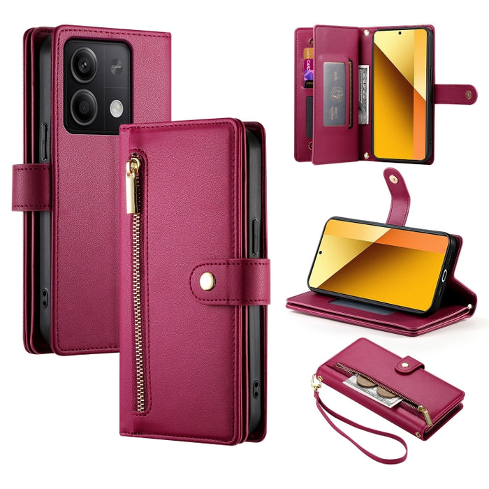 Cartera con cremallera y nueve ranuras para tarjetas, funda de cuero para teléfono, For Redmi Note 12 4G / Note 12R Pro, For Redmi Note 12S 4G / Note 11 4G, For Redmi Note 11S 4G, For Redmi Note 12 Pro / Xiaomi Poco X5 Pro                              ...