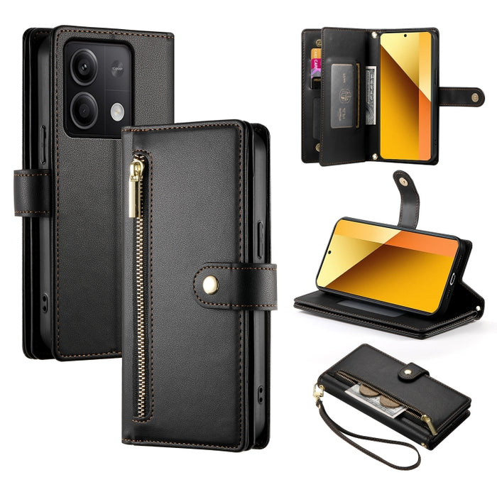 Cartera con cremallera y nueve ranuras para tarjetas, funda de cuero para teléfono, For Redmi Note 12 4G / Note 12R Pro, For Redmi Note 12S 4G / Note 11 4G, For Redmi Note 11S 4G, For Redmi Note 12 Pro / Xiaomi Poco X5 Pro                              ...