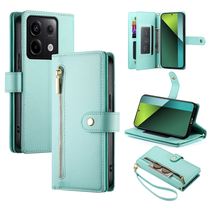 Cartera con cremallera y nueve ranuras para tarjetas, funda de cuero para teléfono, For Redmi Note 14 4G 163.25mm Global, For Redmi 14C 4G, For Redmi K70 Ultra, For Redmi 13, For Redmi Turbo 3, For Redmi Note 13 Pro 4G / Xiaomi Poco M6 Pro, For Redmi A...
