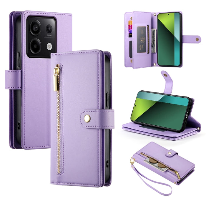 Cartera con cremallera y nueve ranuras para tarjetas, funda de cuero para teléfono, For Redmi Note 14 4G 163.25mm Global, For Redmi 14C 4G, For Redmi K70 Ultra, For Redmi 13, For Redmi Turbo 3, For Redmi Note 13 Pro 4G / Xiaomi Poco M6 Pro, For Redmi A...