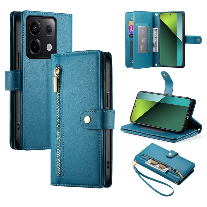 Cartera con cremallera y nueve ranuras para tarjetas, funda de cuero para teléfono, For Redmi Note 14 4G 163.25mm Global, For Redmi 14C 4G, For Redmi K70 Ultra, For Redmi 13, For Redmi Turbo 3, For Redmi Note 13 Pro 4G / Xiaomi Poco M6 Pro, For Redmi A...