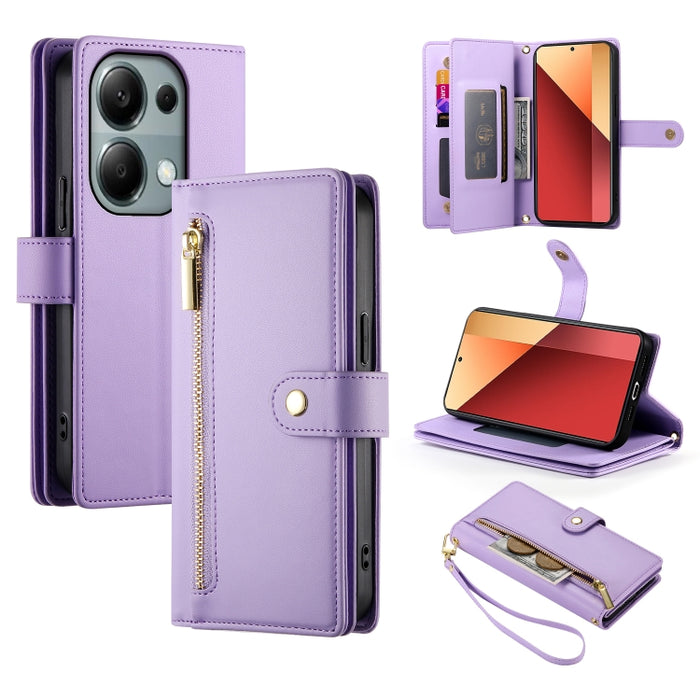 Cartera con cremallera y nueve ranuras para tarjetas, funda de cuero para teléfono, For Redmi Note 14 4G 163.25mm Global, For Redmi 14C 4G, For Redmi K70 Ultra, For Redmi 13, For Redmi Turbo 3, For Redmi Note 13 Pro 4G / Xiaomi Poco M6 Pro, For Redmi A...