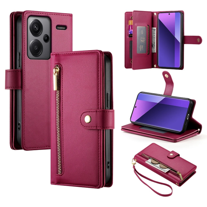 Cartera con cremallera y nueve ranuras para tarjetas, funda de cuero para teléfono, For Redmi Note 12 4G / Note 12R Pro, For Redmi Note 12S 4G / Note 11 4G, For Redmi Note 11S 4G, For Redmi Note 12 Pro / Xiaomi Poco X5 Pro                              ...