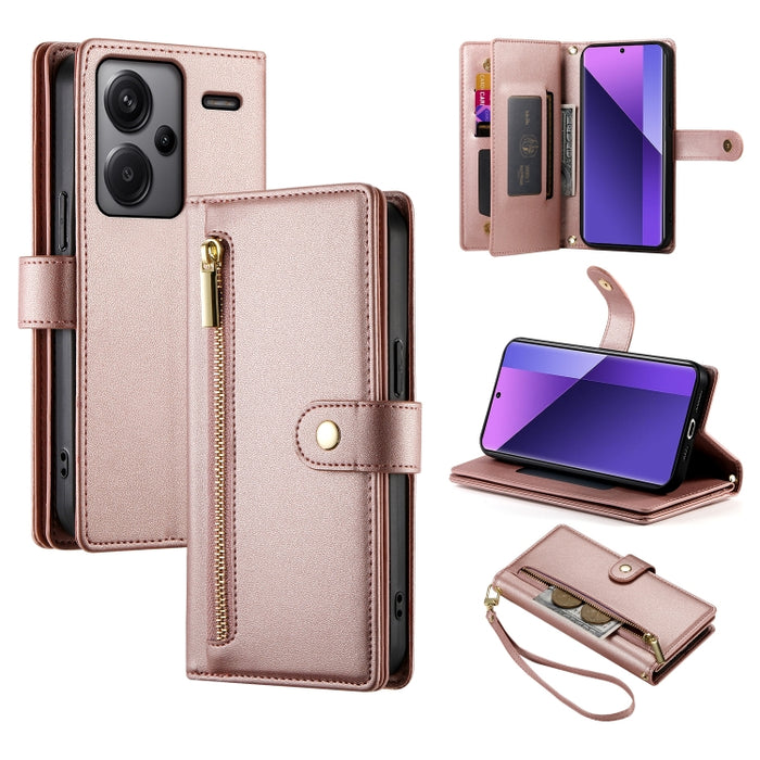 Cartera con cremallera y nueve ranuras para tarjetas, funda de cuero para teléfono, For Redmi Note 12 4G / Note 12R Pro, For Redmi Note 12S 4G / Note 11 4G, For Redmi Note 11S 4G, For Redmi Note 12 Pro / Xiaomi Poco X5 Pro                              ...