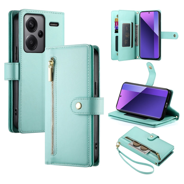 Cartera con cremallera y nueve ranuras para tarjetas, funda de cuero para teléfono, For Redmi Note 12 4G / Note 12R Pro, For Redmi Note 12S 4G / Note 11 4G, For Redmi Note 11S 4G, For Redmi Note 12 Pro / Xiaomi Poco X5 Pro                              ...