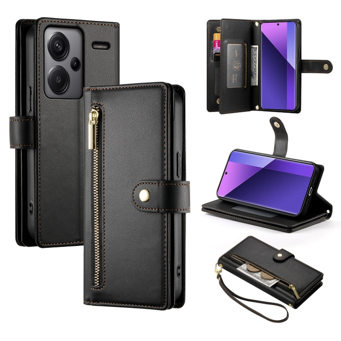 Cartera con cremallera y nueve ranuras para tarjetas, funda de cuero para teléfono, For Redmi Note 12 4G / Note 12R Pro, For Redmi Note 12S 4G / Note 11 4G, For Redmi Note 11S 4G, For Redmi Note 12 Pro / Xiaomi Poco X5 Pro                              ...