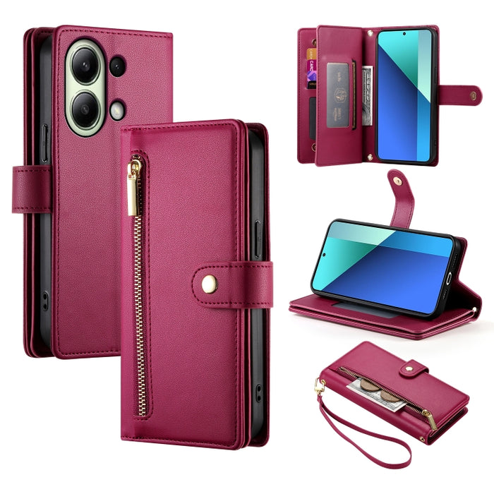 Cartera con cremallera y nueve ranuras para tarjetas, funda de cuero para teléfono, For Redmi Note 12 4G / Note 12R Pro, For Redmi Note 12S 4G / Note 11 4G, For Redmi Note 11S 4G, For Redmi Note 12 Pro / Xiaomi Poco X5 Pro                              ...